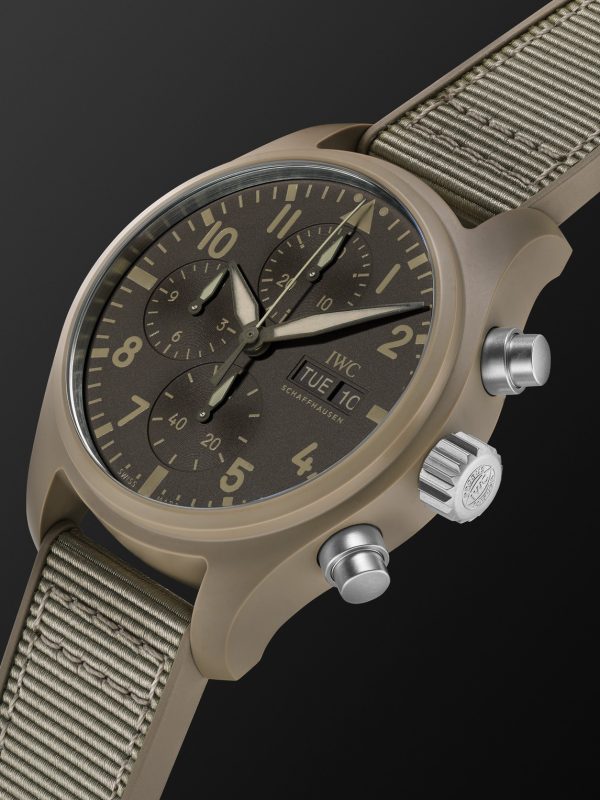 Pilot's Top Gun Mojave Desert Automatic Chronograph 41.9mm Ceramic, Rubber and Grosgrain Watch, Ref. No. IW389402 - FR Pilot's Top Gun Mojave Desert Automatic Chronograph 41.9mm Ceramic, Rubber and Grosgrain Watch, Ref. No. IW389402 - FR