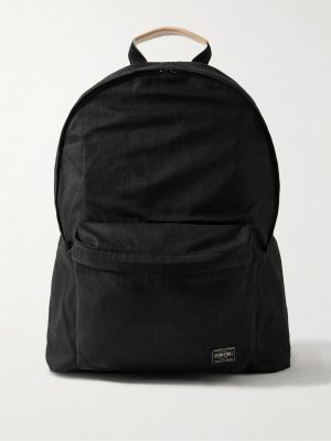 Daypack Leather-Trimmed Denim Backpack Daypack Leather-Trimmed Denim Backpack