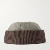 Logo-Appliquéd Herringbone Cotton-Blend and Ribbed-Knit Beanie - BK Logo-Appliquéd Herringbone Cotton-Blend and Ribbed-Knit Beanie - BK