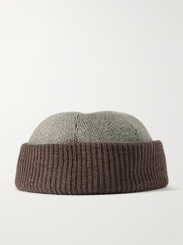Logo-Appliquéd Herringbone Cotton-Blend and Ribbed-Knit Beanie - BK Logo-Appliquéd Herringbone Cotton-Blend and Ribbed-Knit Beanie - BK