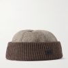 Logo-Appliquéd Herringbone Cotton-Blend and Ribbed-Knit Beanie Logo-Appliquéd Herringbone Cotton-Blend and Ribbed-Knit Beanie