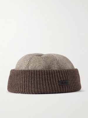 Logo-Appliquéd Herringbone Cotton-Blend and Ribbed-Knit Beanie Logo-Appliquéd Herringbone Cotton-Blend and Ribbed-Knit Beanie