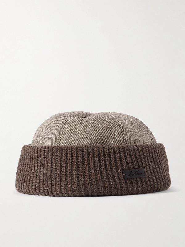 Logo-Appliquéd Herringbone Cotton-Blend and Ribbed-Knit Beanie Logo-Appliquéd Herringbone Cotton-Blend and Ribbed-Knit Beanie