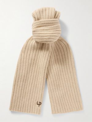 Leather-Trimmed Ribbed Cashmere Scarf Leather-Trimmed Ribbed Cashmere Scarf