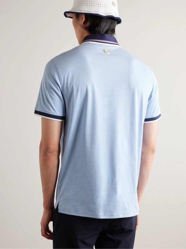 + G/FORE Golf Striped Logo-Appliquéd Piqué Polo Shirt - BK + G/FORE Golf Striped Logo-Appliquéd Piqué Polo Shirt - BK