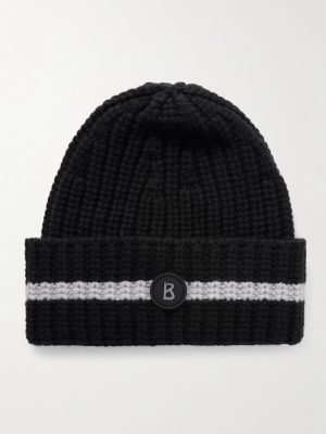 Kilian Logo-Appliquéd Striped Ribbed Cashmere Ski Beanie