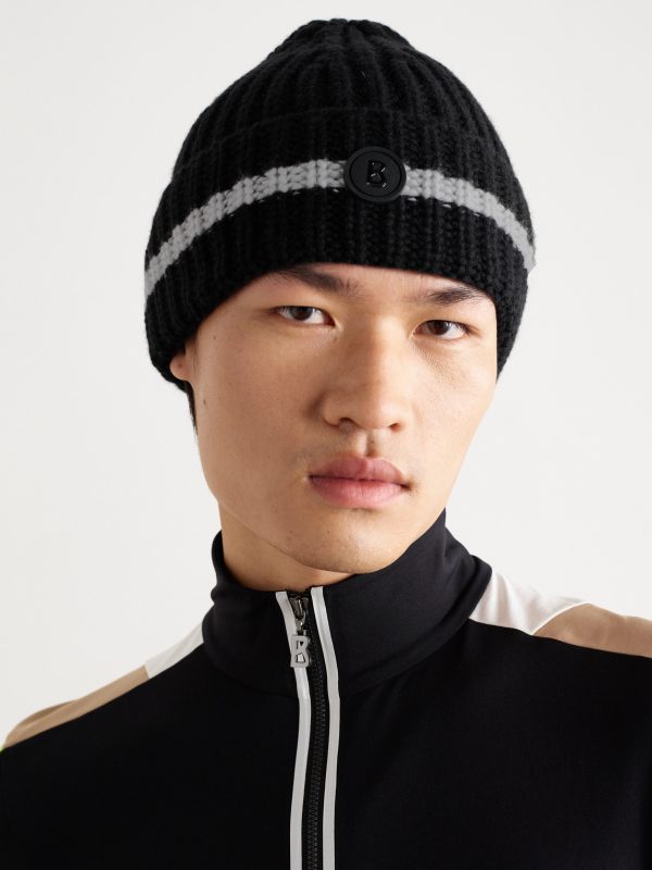Kilian Logo-Appliquéd Striped Ribbed Cashmere Ski Beanie - OU