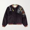Embroidered Quilted Shell-Trimmed Cotton-Velvet Bomber Jacket