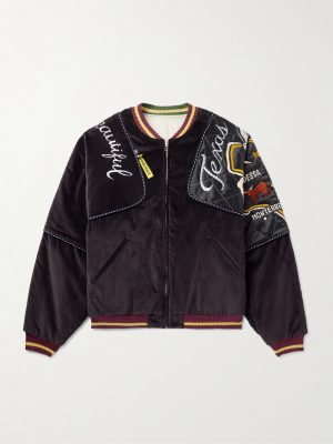 Embroidered Quilted Shell-Trimmed Cotton-Velvet Bomber Jacket