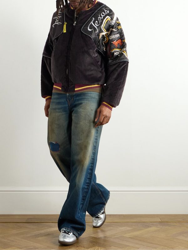 Embroidered Quilted Shell-Trimmed Cotton-Velvet Bomber Jacket - OU