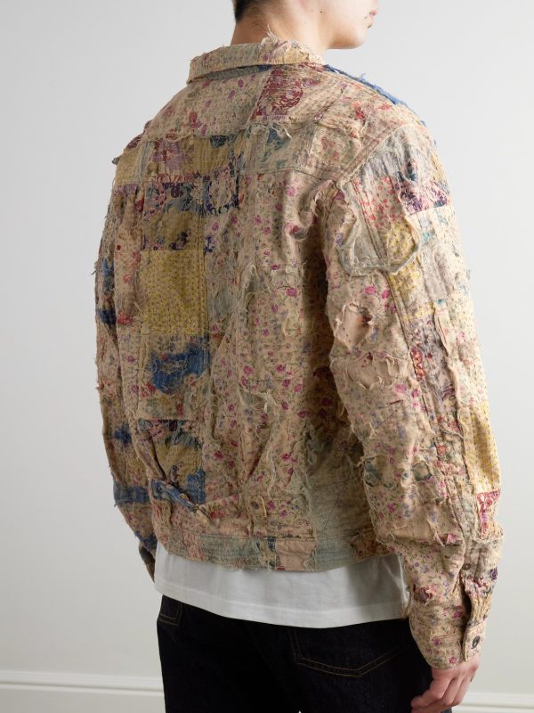 Boro Distressed Patchwork Cotton and Linen-Blend Jacket - BK Boro Distressed Patchwork Cotton and Linen-Blend Jacket - BK