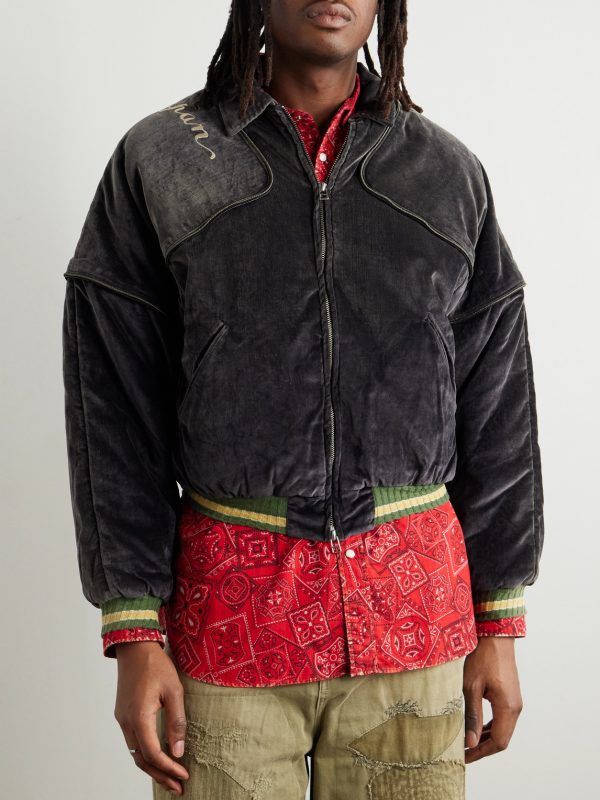 Logo-Embroidered Zip-Detailed Cotton-Velvet Bomber Jacket - FR Logo-Embroidered Zip-Detailed Cotton-Velvet Bomber Jacket - FR