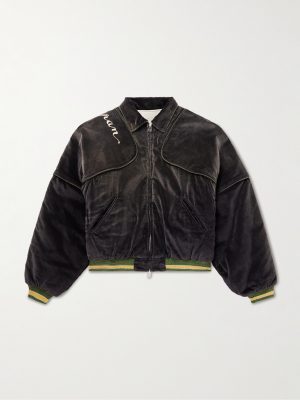 Logo-Embroidered Zip-Detailed Cotton-Velvet Bomber Jacket