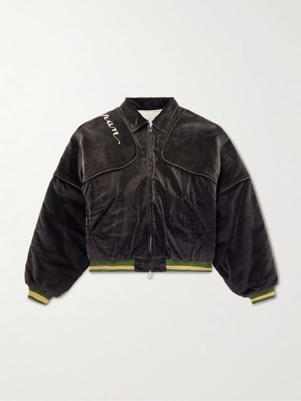 Logo-Embroidered Zip-Detailed Cotton-Velvet Bomber Jacket Logo-Embroidered Zip-Detailed Cotton-Velvet Bomber Jacket