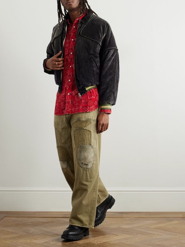 Logo-Embroidered Zip-Detailed Cotton-Velvet Bomber Jacket - OU Logo-Embroidered Zip-Detailed Cotton-Velvet Bomber Jacket - OU