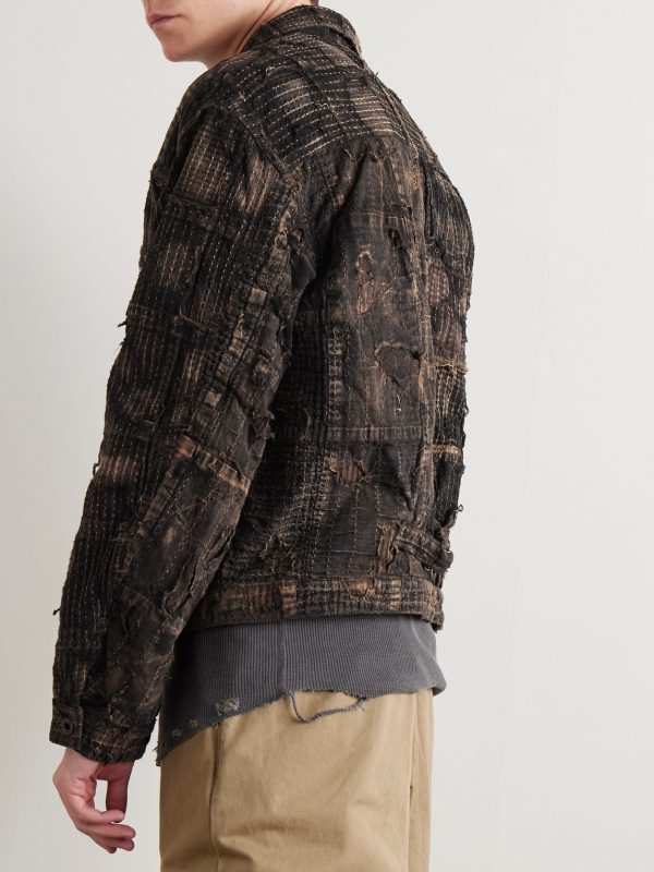 Boro Distressed Patchwork Cotton and Linen-Blend Jacket - BK Boro Distressed Patchwork Cotton and Linen-Blend Jacket - BK