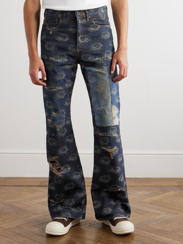 Speakeasy Slim-Fit Flared Printed Distressed Jeans - FR Speakeasy Slim-Fit Flared Printed Distressed Jeans - FR