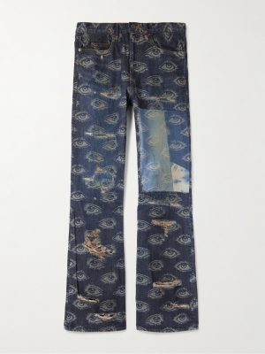Speakeasy Slim-Fit Flared Printed Distressed Jeans Speakeasy Slim-Fit Flared Printed Distressed Jeans