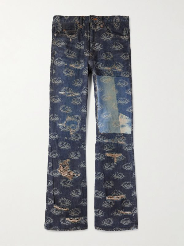 Speakeasy Slim-Fit Flared Printed Distressed Jeans Speakeasy Slim-Fit Flared Printed Distressed Jeans