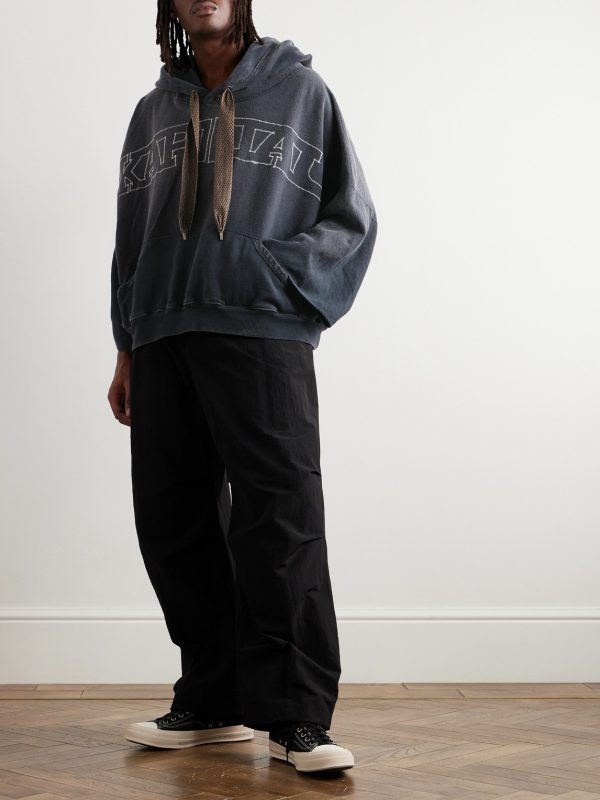 Oversized Logo-Embroidered Cotton-Jersey Hoodie - OU Oversized Logo-Embroidered Cotton-Jersey Hoodie - OU