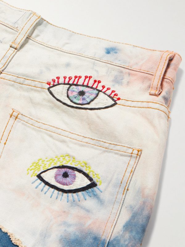 Slim-Fit Patchwork Embroidered Tie-Dyed Jeans - CU Slim-Fit Patchwork Embroidered Tie-Dyed Jeans - CU