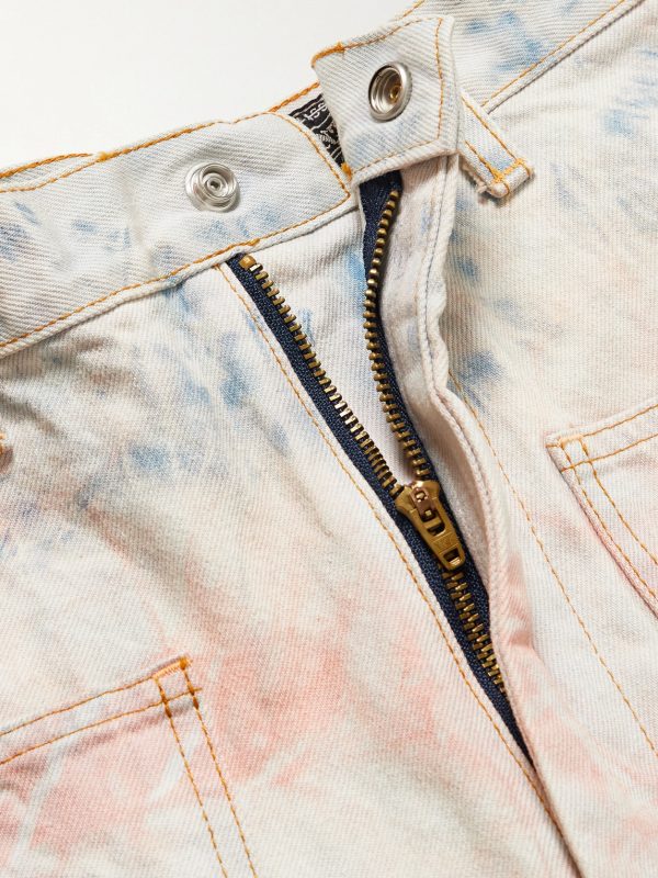 Slim-Fit Patchwork Embroidered Tie-Dyed Jeans - E1 Slim-Fit Patchwork Embroidered Tie-Dyed Jeans - E1