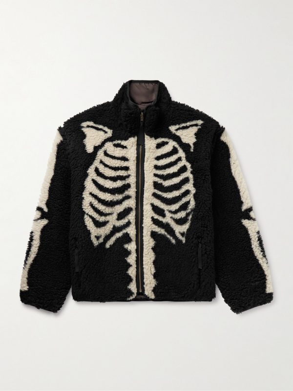 Bone Boa Reversible Printed Fleece and Nylon Jacket