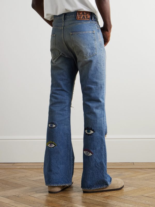 Flared Distressed Patchwork Jeans - BK Flared Distressed Patchwork Jeans - BK