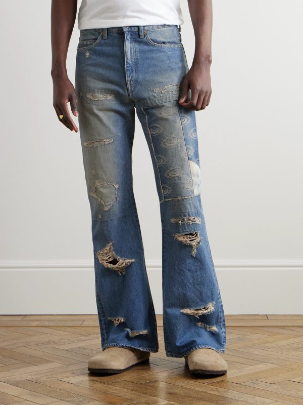 Flared Distressed Patchwork Jeans - FR Flared Distressed Patchwork Jeans - FR