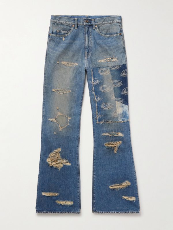 Flared Distressed Patchwork Jeans Flared Distressed Patchwork Jeans