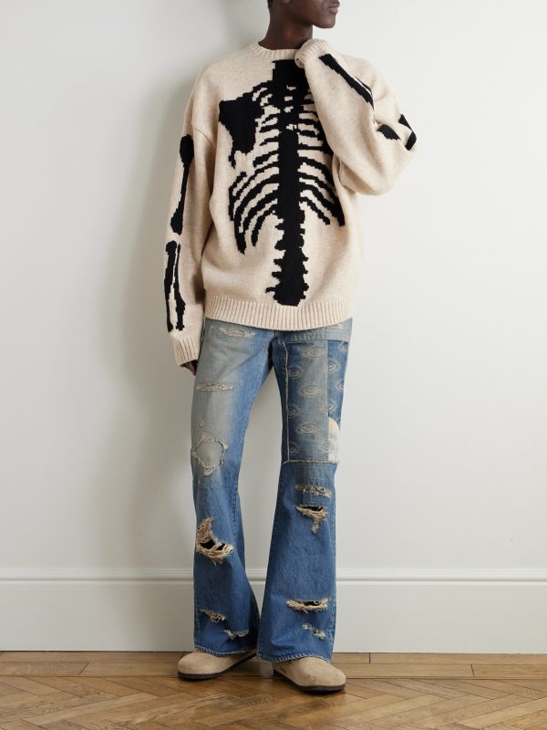 Flared Distressed Patchwork Jeans - OU Flared Distressed Patchwork Jeans - OU