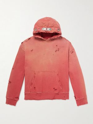 Embellished Suede-Trimmed Distressed Cotton-Jersey Hoodie