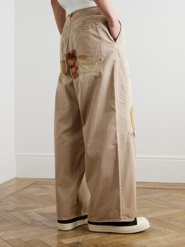 Katsuragi Port Straight-Leg Patchwork Distressed Cotton-Twill Trousers - BK Katsuragi Port Straight-Leg Patchwork Distressed Cotton-Twill Trousers - BK