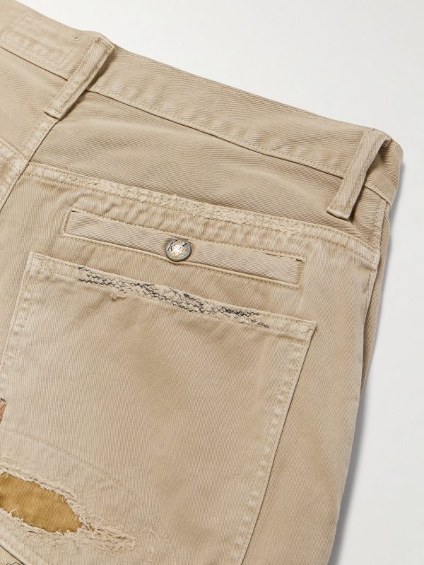 Katsuragi Port Straight-Leg Patchwork Distressed Cotton-Twill Trousers - CU Katsuragi Port Straight-Leg Patchwork Distressed Cotton-Twill Trousers - CU