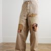 Katsuragi Port Straight-Leg Patchwork Distressed Cotton-Twill Trousers - FR Katsuragi Port Straight-Leg Patchwork Distressed Cotton-Twill Trousers - FR