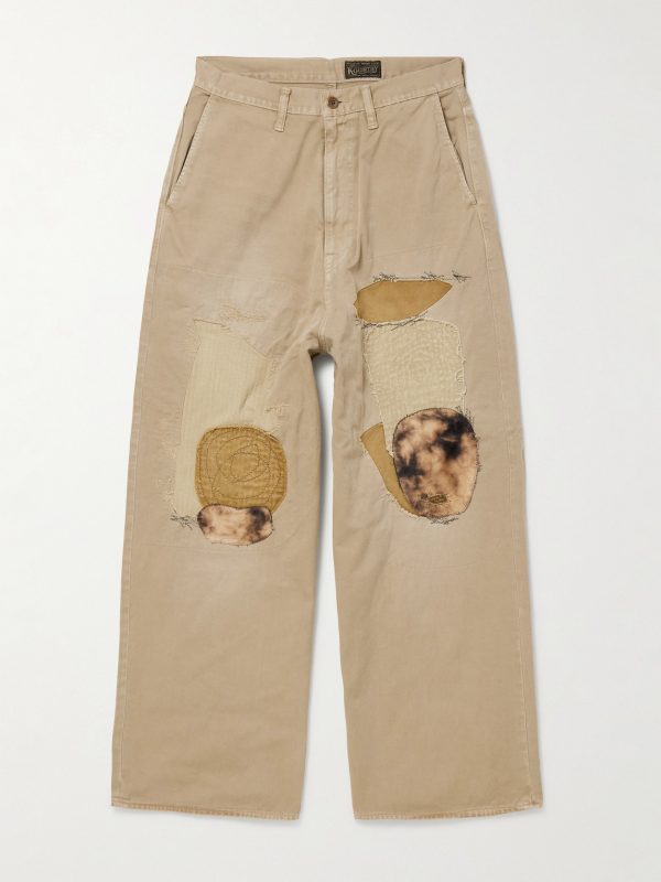 Katsuragi Port Straight-Leg Patchwork Distressed Cotton-Twill Trousers Katsuragi Port Straight-Leg Patchwork Distressed Cotton-Twill Trousers