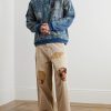 Katsuragi Port Straight-Leg Patchwork Distressed Cotton-Twill Trousers - OU Katsuragi Port Straight-Leg Patchwork Distressed Cotton-Twill Trousers - OU