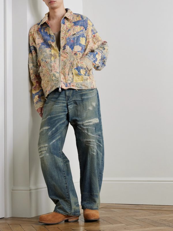 Boro Distressed Patchwork Cotton and Linen-Blend Zip-Up Jacket - OU Boro Distressed Patchwork Cotton and Linen-Blend Zip-Up Jacket - OU