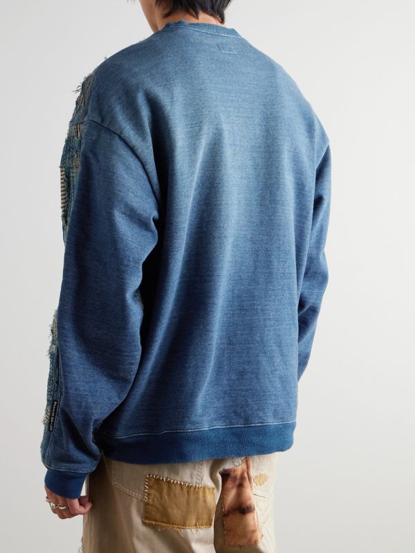 Boro Distressed Patchwork Cotton and Linen-Blend Sweatshirt - BK