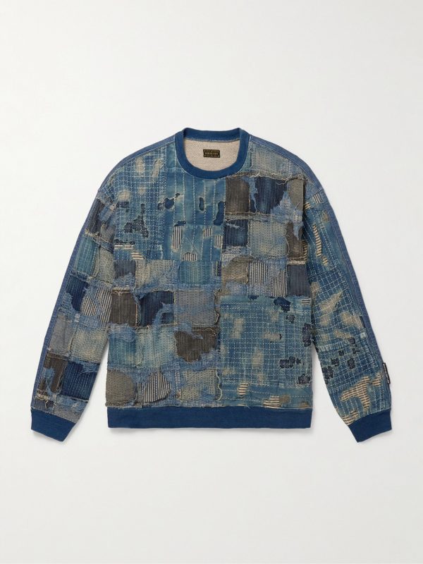 Boro Distressed Patchwork Cotton and Linen-Blend Sweatshirt