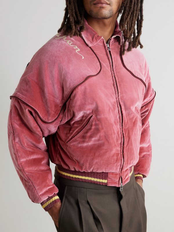Logo-Embroidered Zip-Detailed Cotton-Velvet Bomber Jacket - FR Logo-Embroidered Zip-Detailed Cotton-Velvet Bomber Jacket - FR