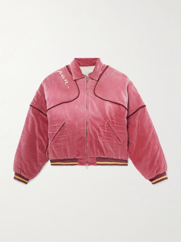 Logo-Embroidered Zip-Detailed Cotton-Velvet Bomber Jacket Logo-Embroidered Zip-Detailed Cotton-Velvet Bomber Jacket