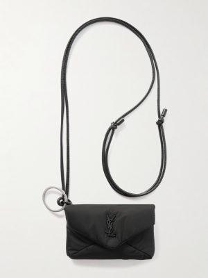 Cassandre Logo-Appliquéd Leather-Trimmed Quilted Padded Nylon Pouch Cassandre Logo-Appliquéd Leather-Trimmed Quilted Padded Nylon Pouch