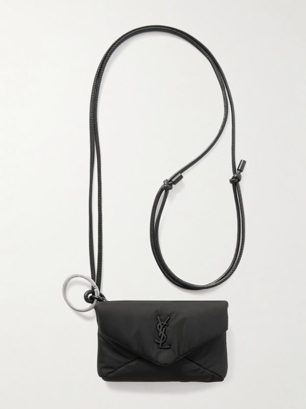 Cassandre Logo-Appliquéd Leather-Trimmed Quilted Padded Nylon Pouch