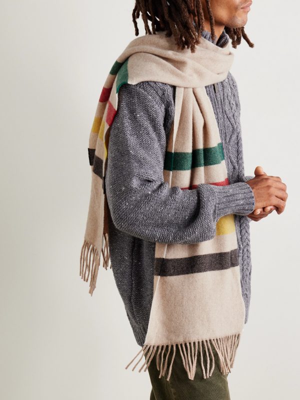 Glacier Fringed Striped Wool Scarf - OU Glacier Fringed Striped Wool Scarf - OU