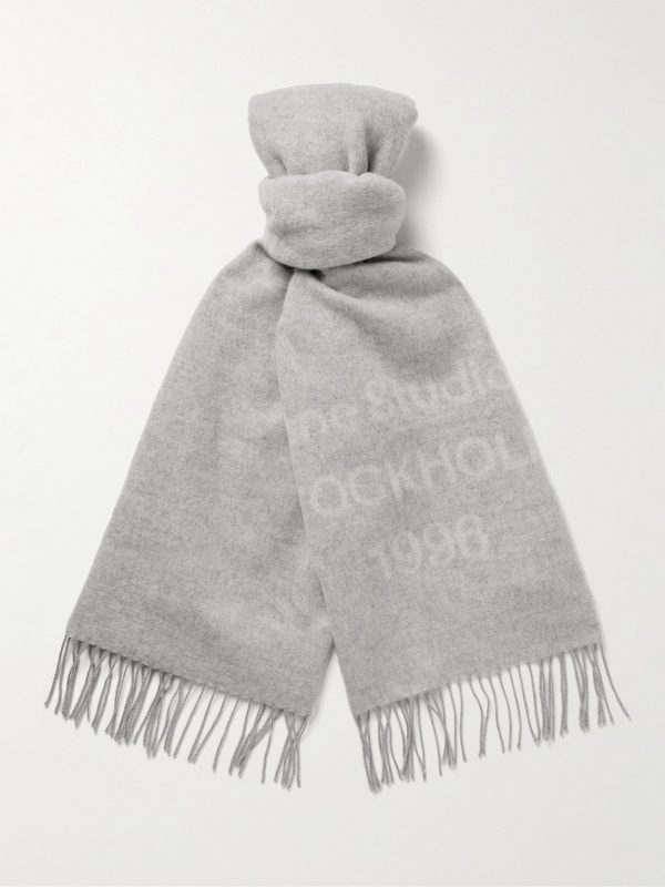 Venus 1996 Logo-Print Fringed Wool Scarf Venus 1996 Logo-Print Fringed Wool Scarf