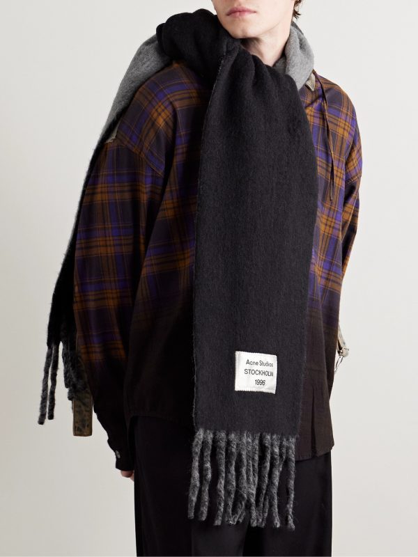 Volly Colour-Block Fringed Logo-Appliquéd Alpaca-Blend Scarf - OU Volly Colour-Block Fringed Logo-Appliquéd Alpaca-Blend Scarf - OU