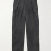 Wide-Leg Pleated Checked Seersucker Trousers Wide-Leg Pleated Checked Seersucker Trousers
