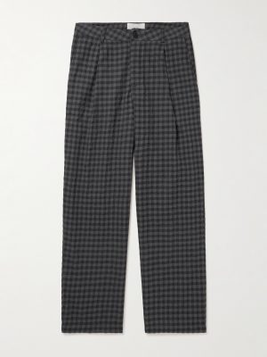 Wide-Leg Pleated Checked Seersucker Trousers Wide-Leg Pleated Checked Seersucker Trousers