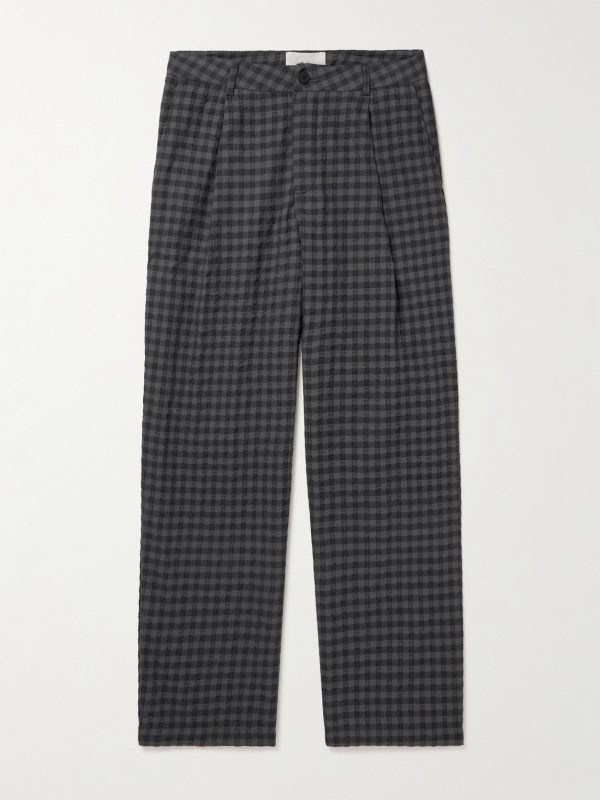 Wide-Leg Pleated Checked Seersucker Trousers Wide-Leg Pleated Checked Seersucker Trousers